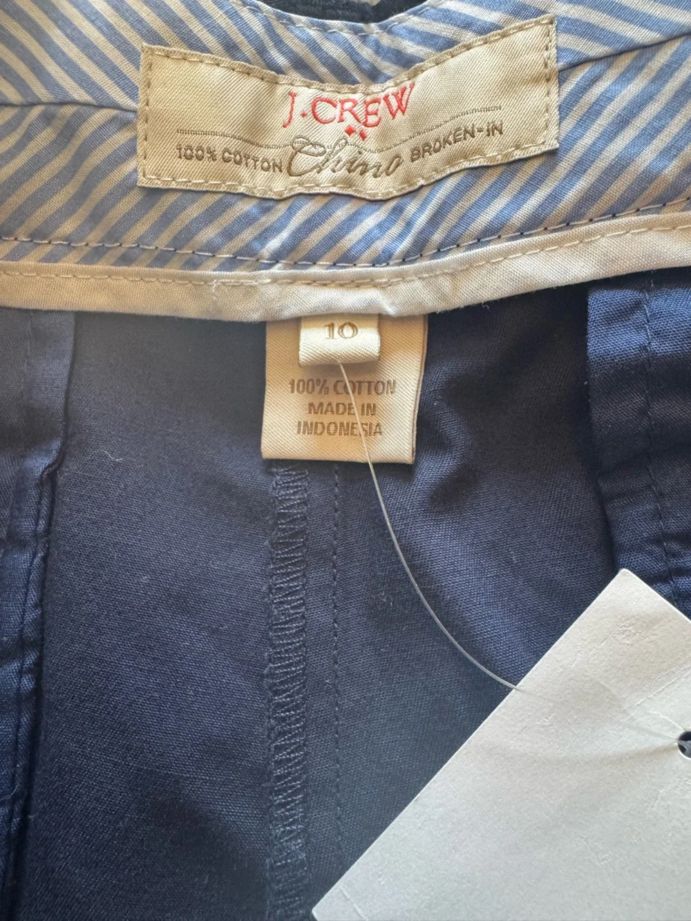 NWT J. Crew Navy Chino City Fit 5” Inseam Size 10 100% Cotton Shorts